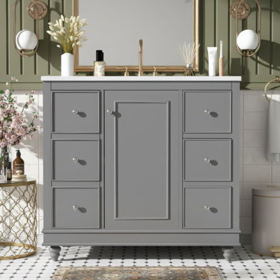 36" Transitional Bathroom Vanity with Ceramic Sink Top