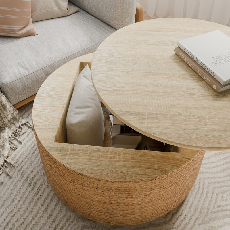 Table basse en rotin à plateau relevable avec rangement