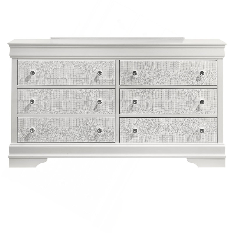 Commode à 6 tiroirs de style moderne en bois blanc (seulement commode), Blanc