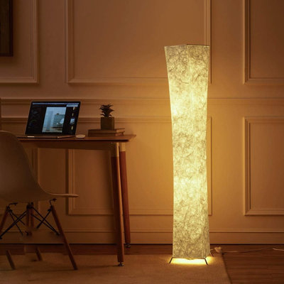 52" Inch LED Floor Lamp With Fabric Shade & 2 Bulbs For Bedroom Living Room Warm Atmosphere (Slim Size: 7.8 X 7.8 X 52-Inch)