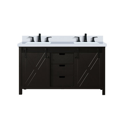 60,66 po L x P 21,22 po. Meuble-lavabo double brun avec comptoir en culture et robinet pour un espace de rangement supplémentaire 16,86 H deux armoires intérieures