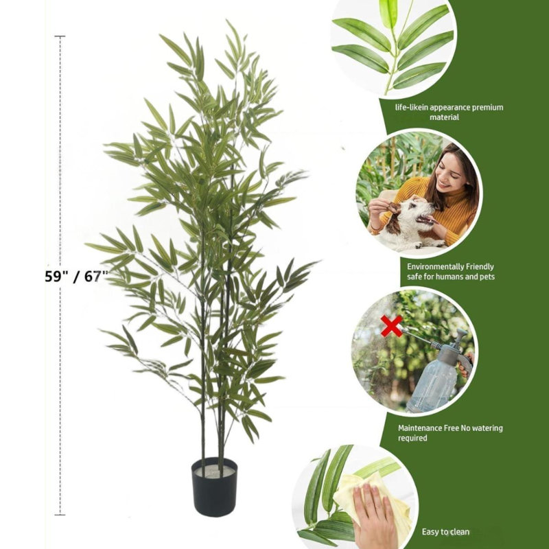 Faux arbre en bambou forêt pour la décoration intérieure, bureau, entrée, H 59,06 po x l 15,75 po x P 15,75 po