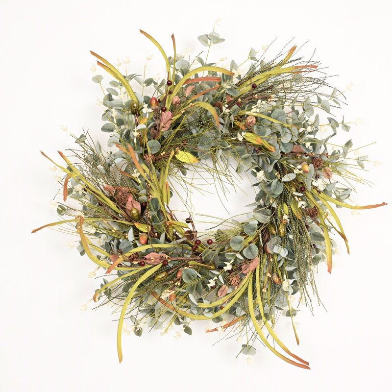 Couronne de pin artificielle 24 po pour maison de campagne avec décoration de jour de Noël de l'Action de grâce