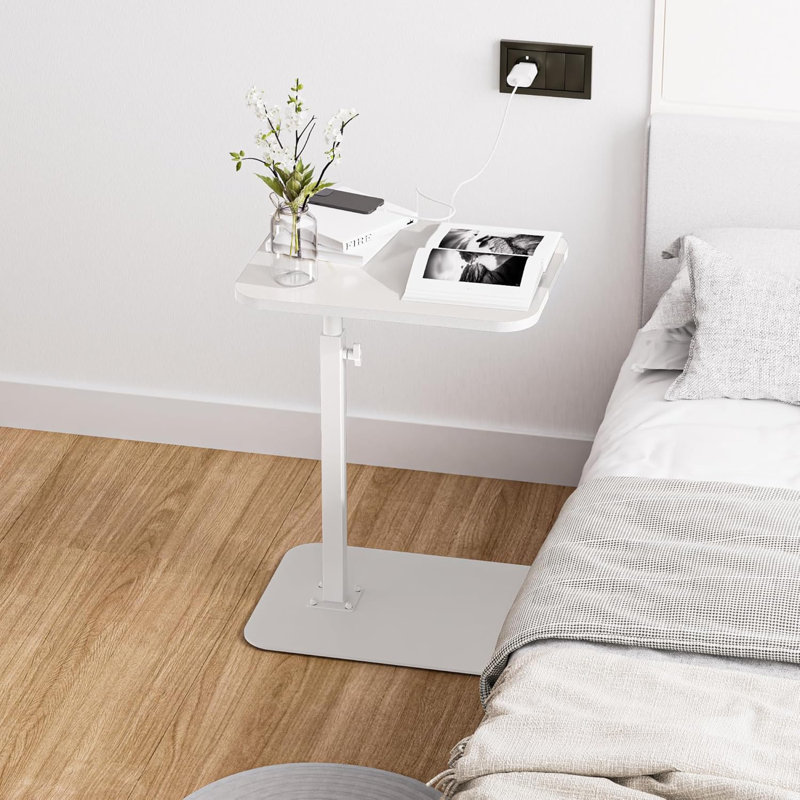 Adjustable Height Swivel Side Table For Couch With Heavy Metal Base - C-Shaped End Table For Sofa, Bed, Bathroom, Study, And TV Tray - Sturdy And Space-Saving Design