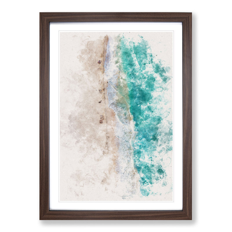 Cancun Beach In Mexico Watercolour - Picture Frame Graphic Art, 45cm H x 33cm W x 2cm D, Walnut Framed