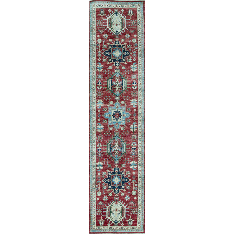 Chemin de table rouge et bleu clair noué à la main de haute qualité