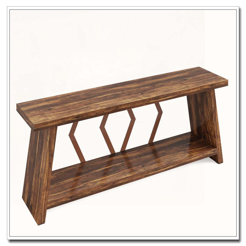 Farmhouse Two-Tier Console Table with Industrial Accent Storage Shelves