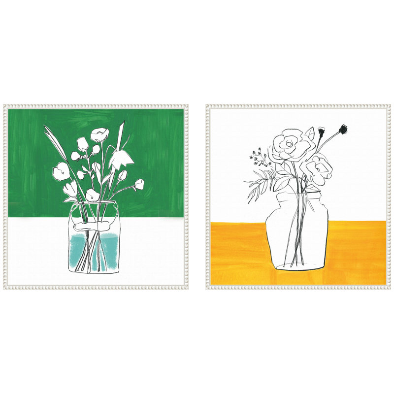 «Minimalist Floral Vase» par Teju Reval, ensemble d'art mural sur toile encadrée