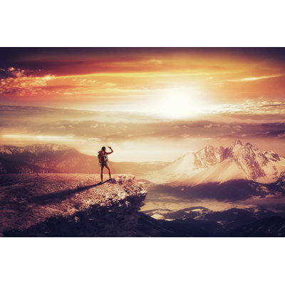 Pretty Traveler Woman With Backpack - Wrapped Canvas Print
