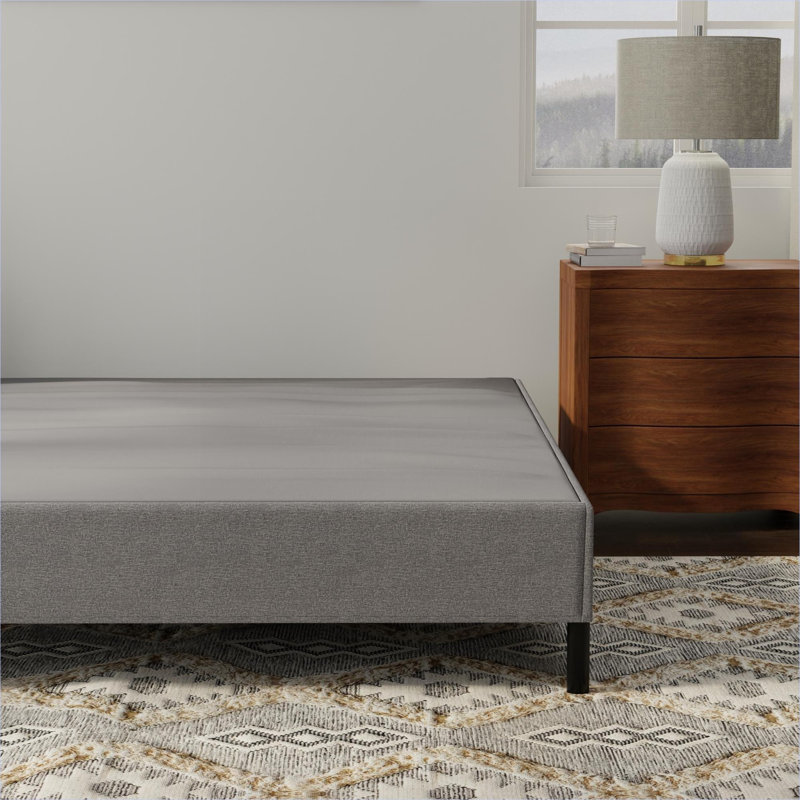Black and Neutral Gray Upholstered Platform Bed Base for Bedroom Sleep Support, Queen Size, Queen