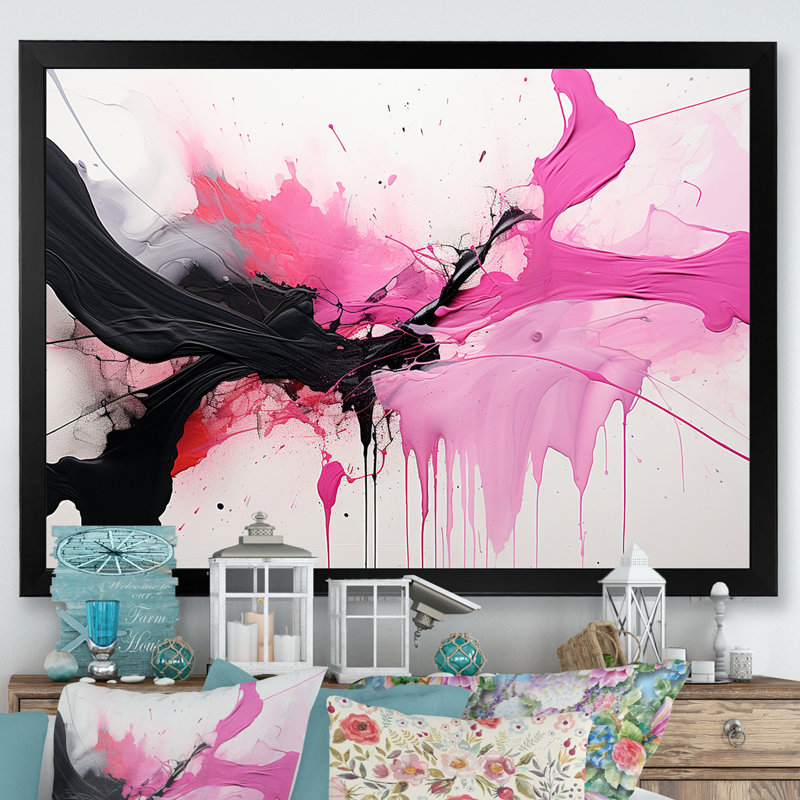 Or et mauve abstrait Fusion IV - reproduction d'art sur toile abstraite, Cadre simple noir, H 30 po x l 40 po x P 1,5 po
