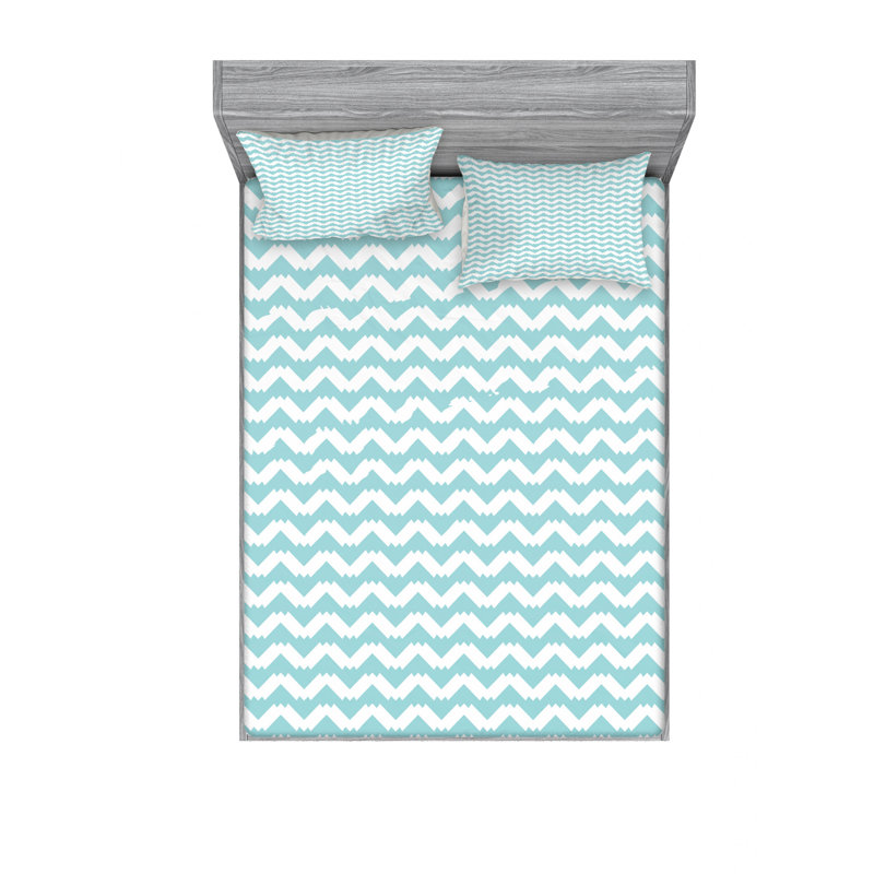 Microfiber Chevron Sheet Set, Queen Sheet Set with Fitted Sheet, Light Blue/White Chevron