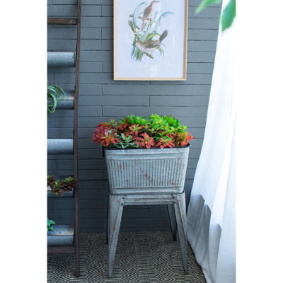 20,5 x 20,5 x 21 pouces, baignoire en fer galvanisé, utilisations multiples, boissons glacées, pots à plantes, support rustique, seaux d'attaches à rivets, jardinières,
