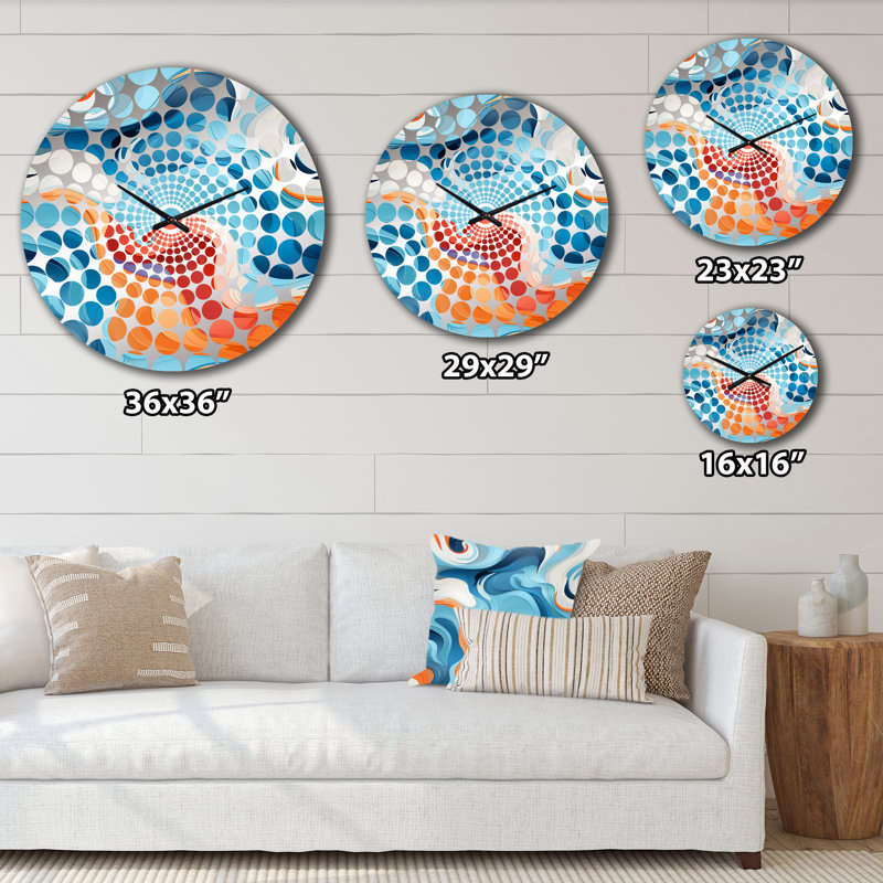 Horloge murale abstraite bleue et orange, Très grand