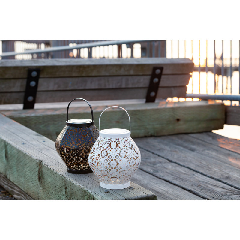 7.9'' White Punched Metal Solar Hanging Lantern