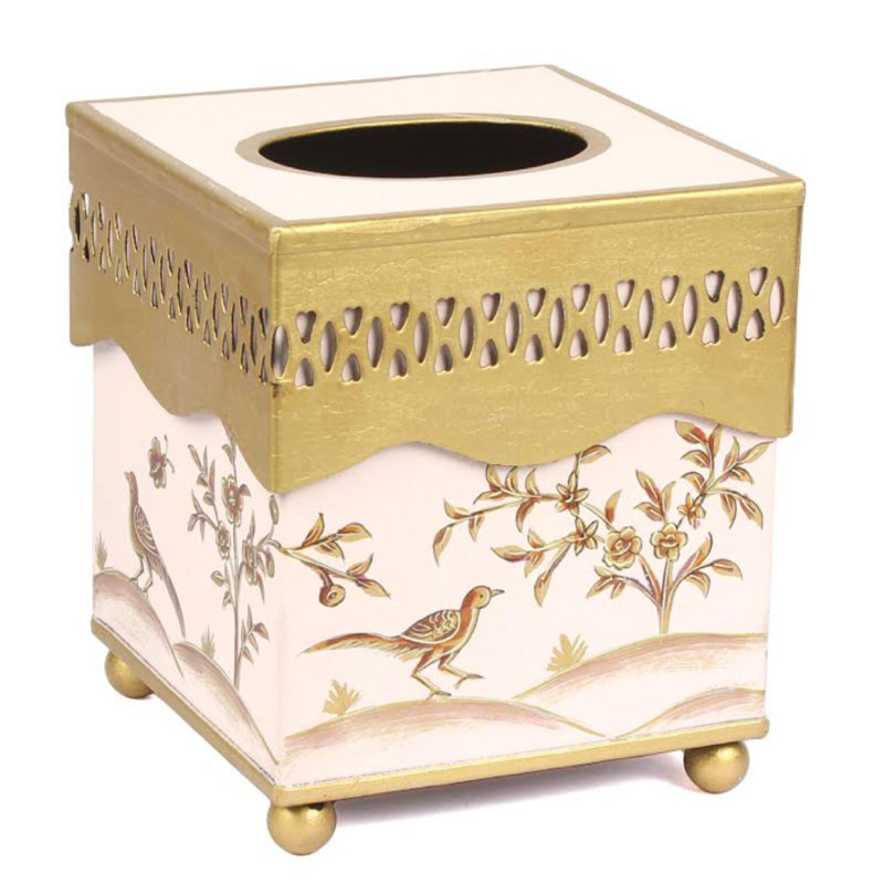 Bohan Gold Tissue Box Cover, Pale Pink/Gold