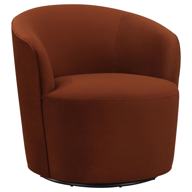 Fauteuil demi-tonneau pivotant en polyester de 29,5 po Ashwani, Velours orange brûlé