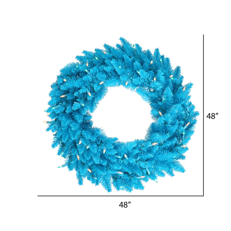 Couronne de Noël artificielle en PVC, H 48 po x l 48 po x P 5 po, Bleu ciel