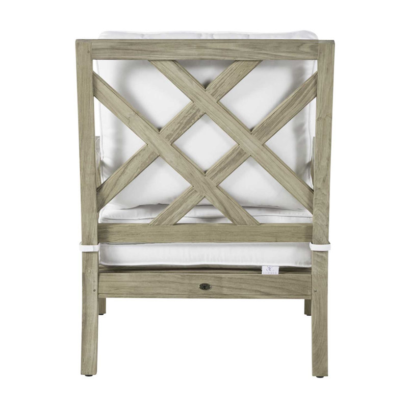Haley Teak Patio Chair with Cushions, Oyster Teak, Natural White, No welt + Standard fill