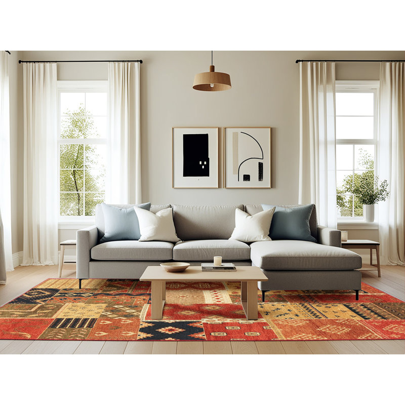 Tapis brun clair / rouge / brun, Rectangle 6 pi x 9 pi