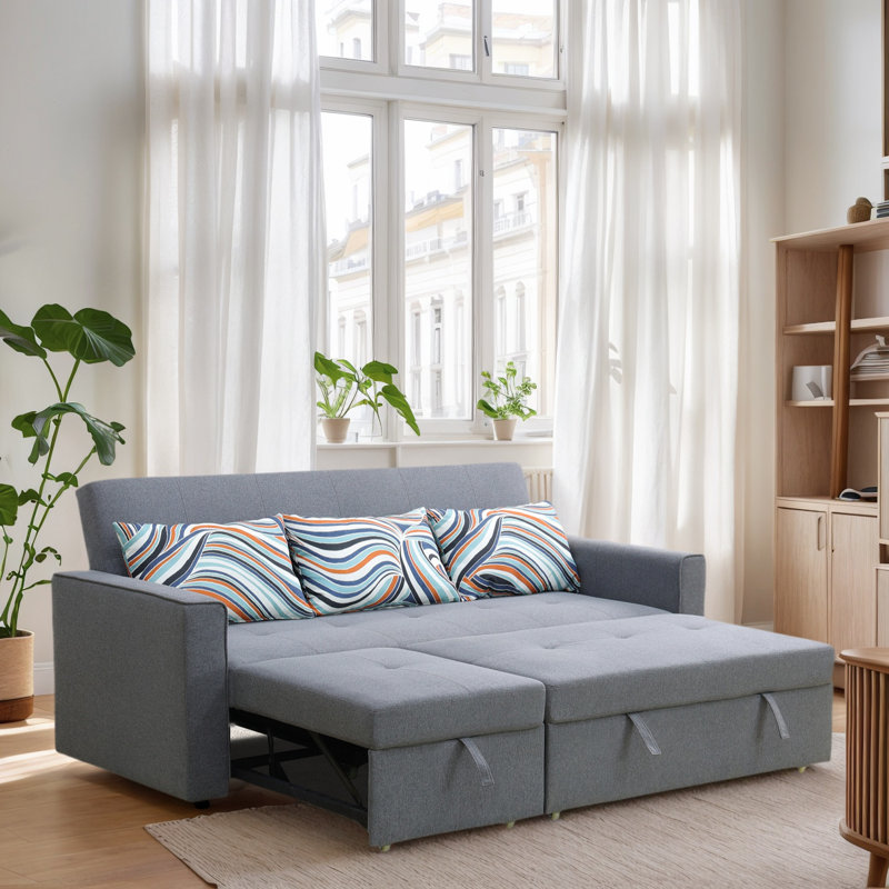 Canapé-lit convertible 3-en-1, canapé-lit moelleux en tissu de 77 po avec dossier réglable, canapé modulaire gris pour petit espace, lit escamotable jusqu'à 73 po