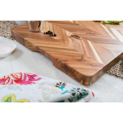 Acacia Herringbone Rectangular Cutting/Serve Board With Inset Handles And Well, Medium   ETA July