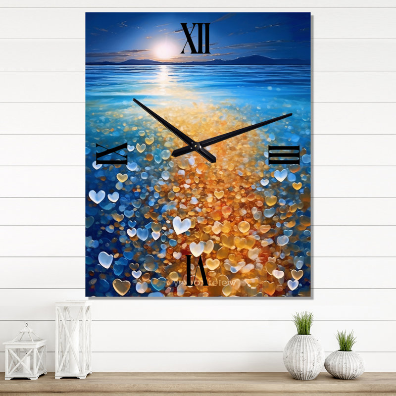 Petits cœurs sur la plage de la pleine lune tropicale - Horloges murales animaux, Petit