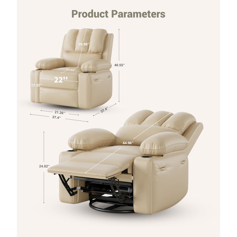 Fauteuil inclinable à bascule avec chaleur et massage, fauteuil surdimensionné manuel avec télécommande pour salon et chambre de bébé