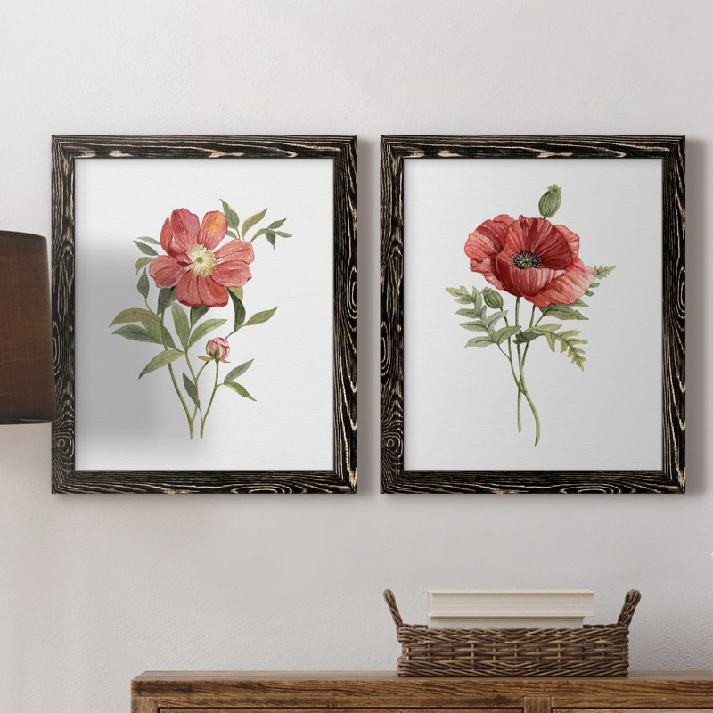 Pivoine écarlate - ensemble de 2 reproductions d'art, H 20 po x l 17 po x P 1 po, H 31,5 po x l 47 po x P 1,5 po