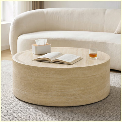 Table basse 39,37 pouces ronde en faux marbre, table centrale moderne pour le salon et le bureau à domicile, entièrement assemblée