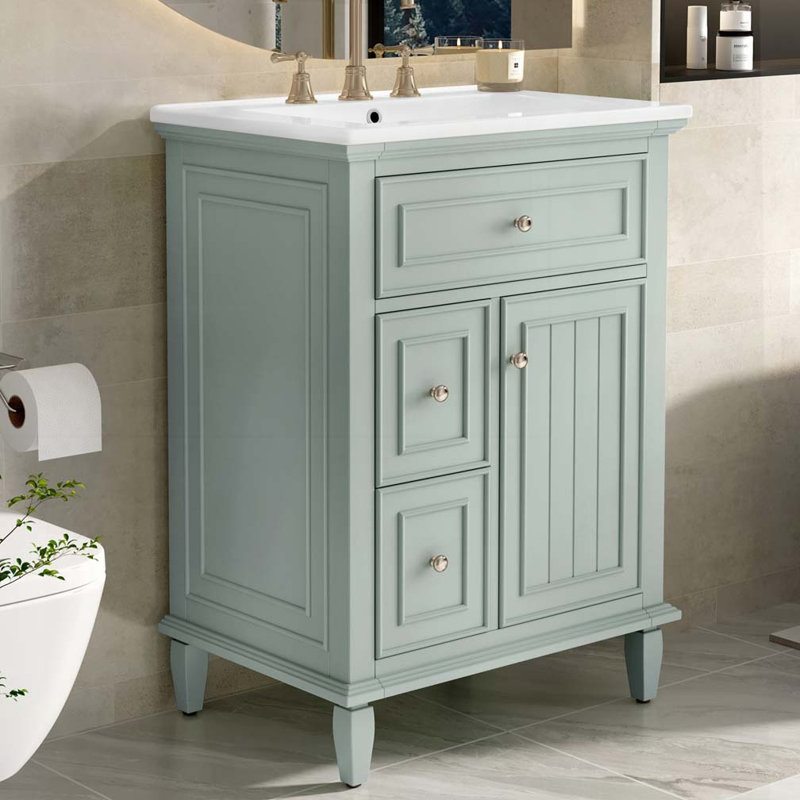 24" Bathroom Vanity with Ceramic Sink, Light Green