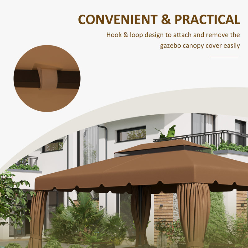 Outsunny Polyester Replacement Canopy for Gazebo, 12.8" x 9.5", Coffee