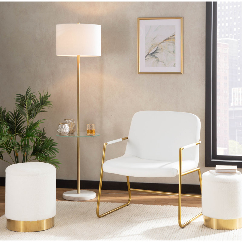 Callum Nesting Ottoman Set with Gold Metal Base, Cream Plush
