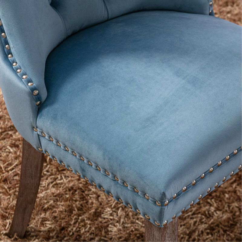 Chaise de salle à manger en bois massif avec assise en velours bleu, pieds et support confortables Sw2001lb, Bleu clair