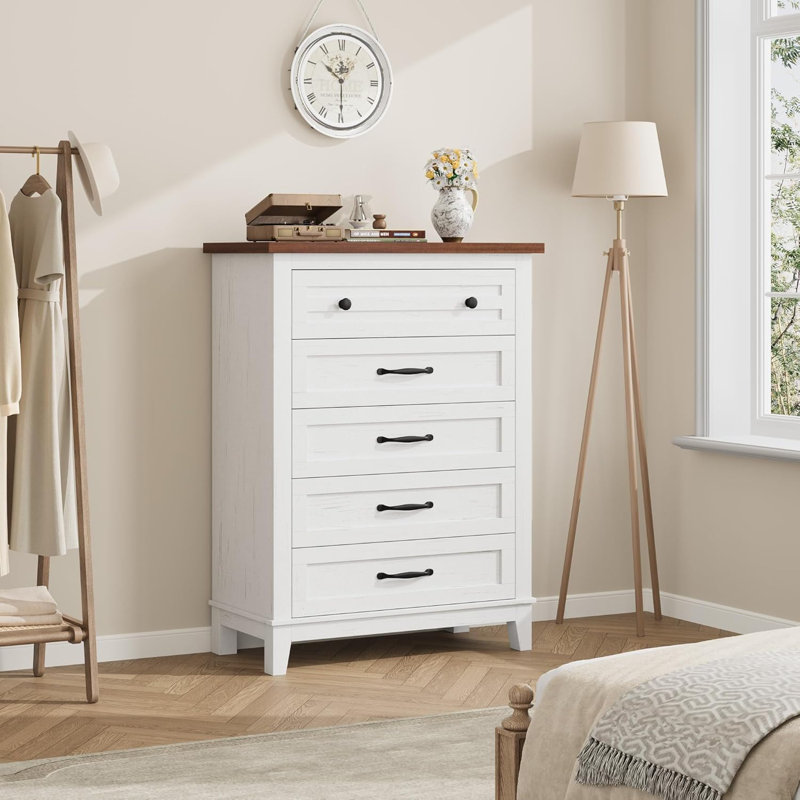 5 Drawer Dresser for Bedroom, 41.3 in Tall Vertical Drawer Dresser with Large Storage, Freestanding Wooden Closet Chest for Bedroom, Living Room
