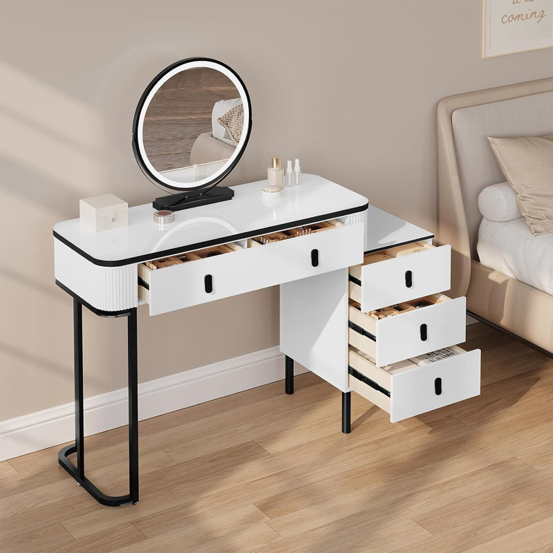 Nitza Dressing Table with Mirror, White/Black