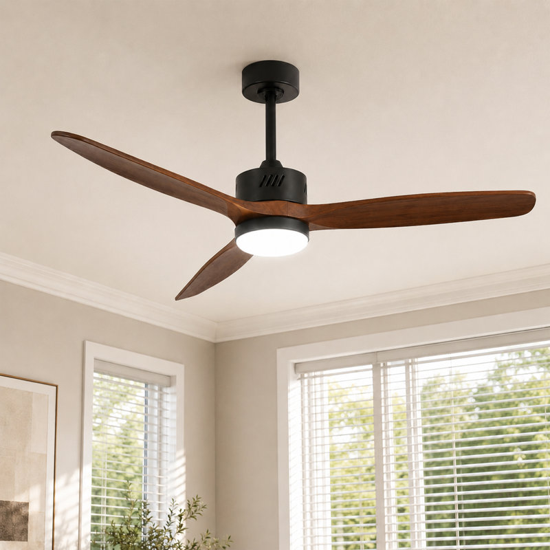 Ventilateur de plafond moderne à 3 pales de 52 po avec ensemble d'éclairage et télécommande AuraVista, Noir mat, Noyer