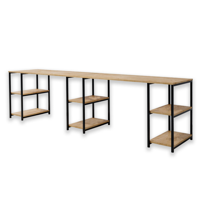 Metal Frame Double 2 People Study Desk, Oak/Black