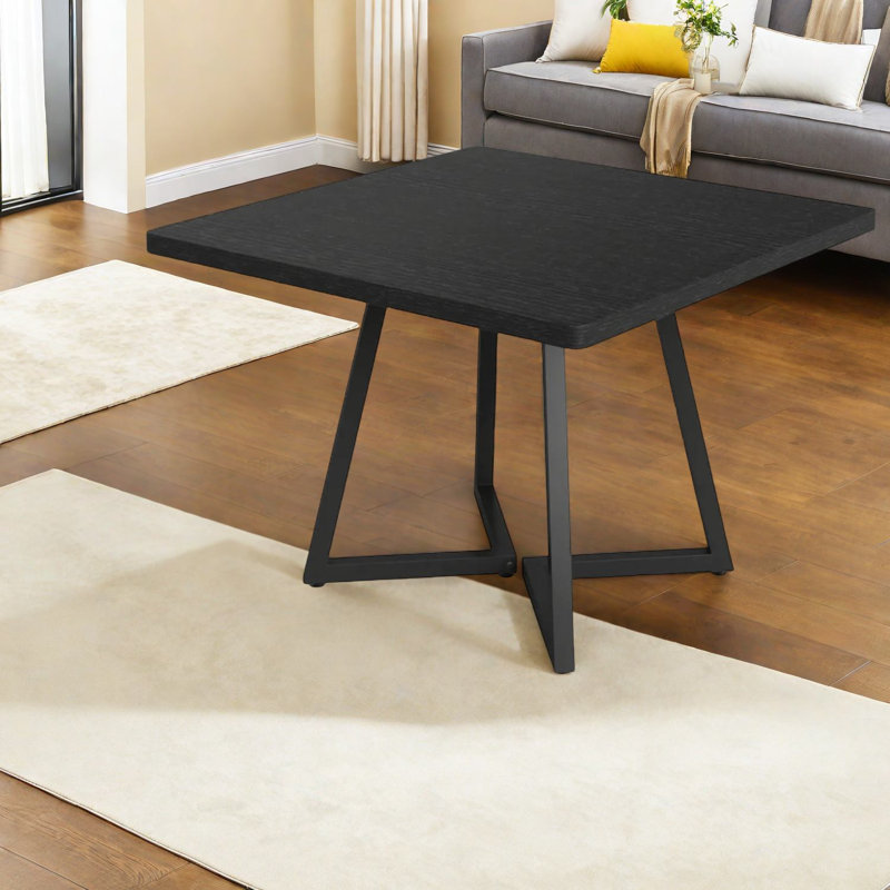Modern Compact Dining Table, Mdf And Steel, Rustic Style For Kitchen