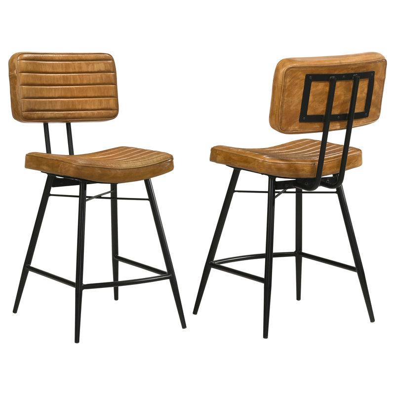 Upholstered Counter Stool with Metal Frame, Brown