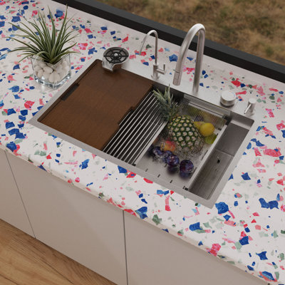Évier de cuisine en cascade 33 po x 22 po avec évier de cuisine avec lavabo encastré et robinet encastrable moderne Waterfall, 33 po x 22 po x 10 po