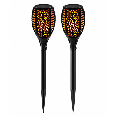 Solar Flickering Flame Outdoor Garden Torches – Set of 2 with Adjustable Height