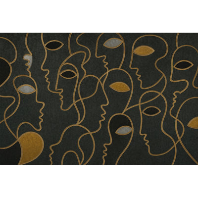 Abstrait visages de papier peint ligne dorée murale moderne amovible
