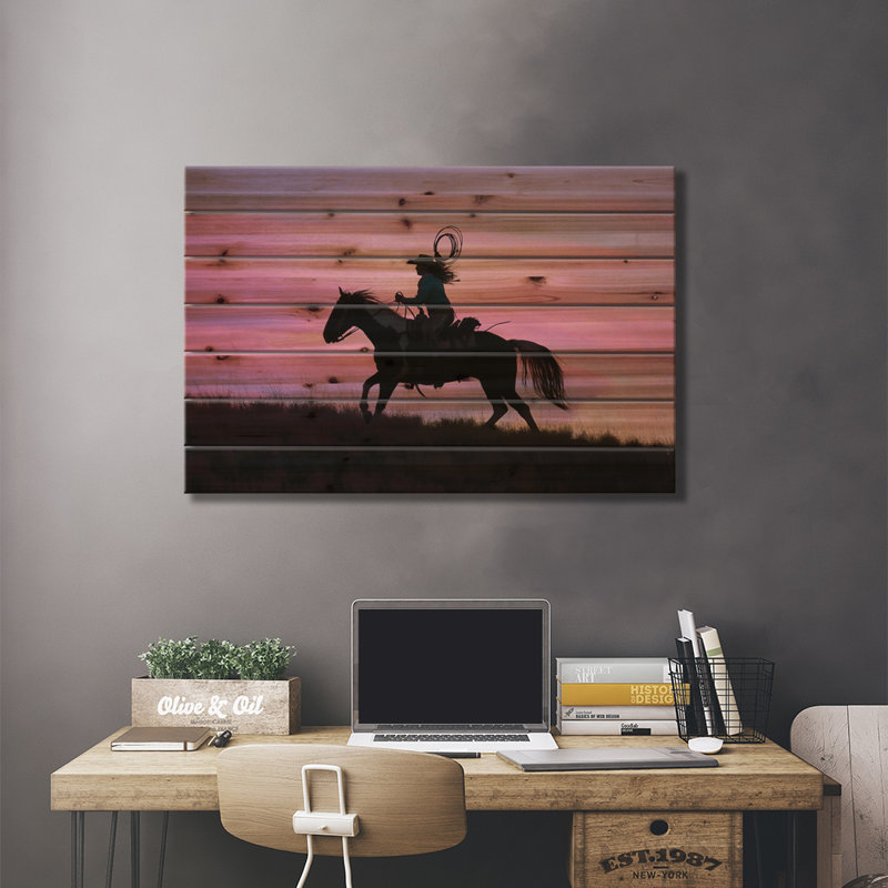 Silhouette de cowboy IV, H 26 po x l 40 po x P 1,5 po
