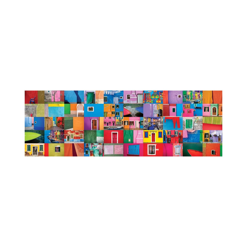 Italy, Burano. Collage of Colorful Burano Images. 1 Piece Wrapped Canvas Panoramic Wall Art, 121.92 cm H x 40.64 cm W