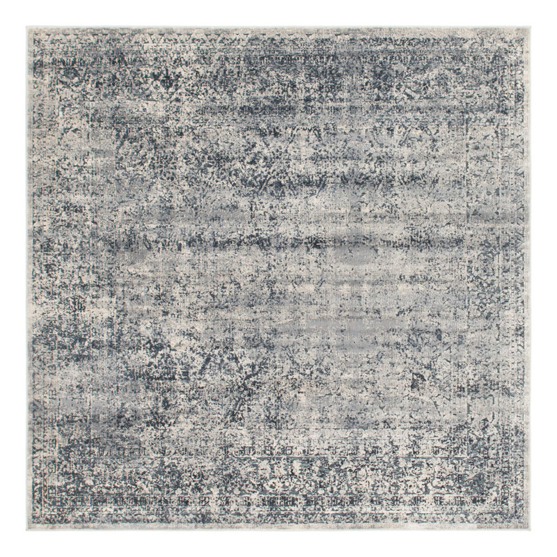 Tapis oriental bleu et gris Lanett, Carré 7 pi 1 po