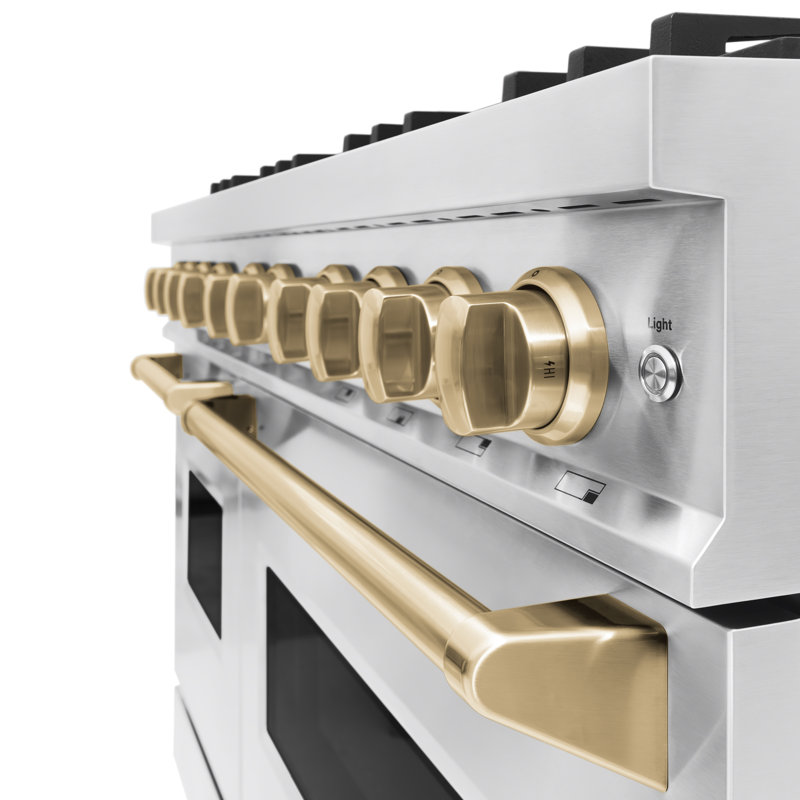 ZLINE Autograph 48" Classic DuraSnow Gas Range w/ 8 Burners & Bronze Accents, Stainless Steel, Champagne Bronze