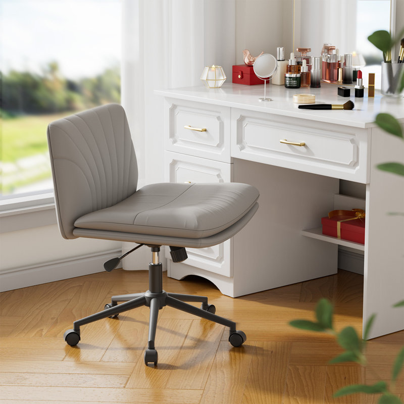 Ergonomic Criss Cross Chair for Home Office, Wide Seat Armless Cross Legged Desk Chair with Wheels, Active Sitting PU Leather Chair for Gaming,Study,Pet Friendly, Heavy Duty 300lbs