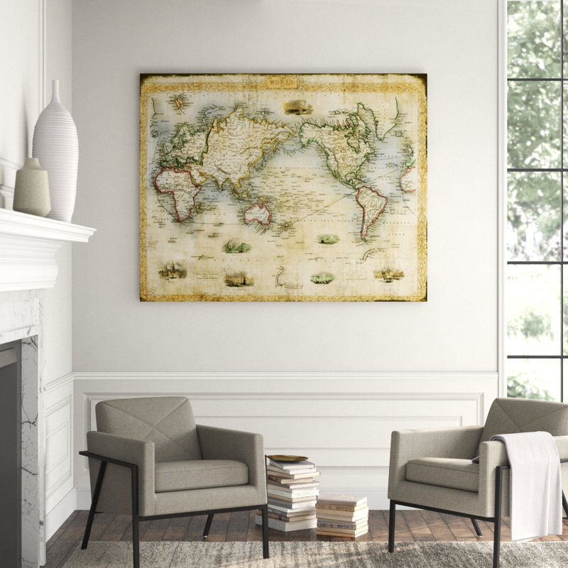 Early World Map Print, 54" H x 68" W, Outdoor