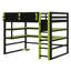 Élégant lit mezzanine en bois avec bureau intégré, support de rangement et lumière RVB-383990186-383990184